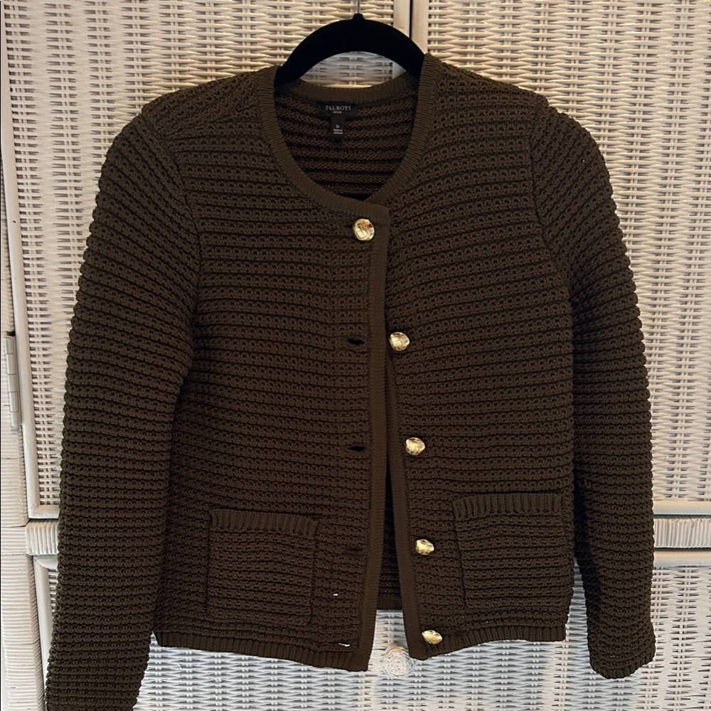 Talbots Green Cardigan with Gold Buttons
